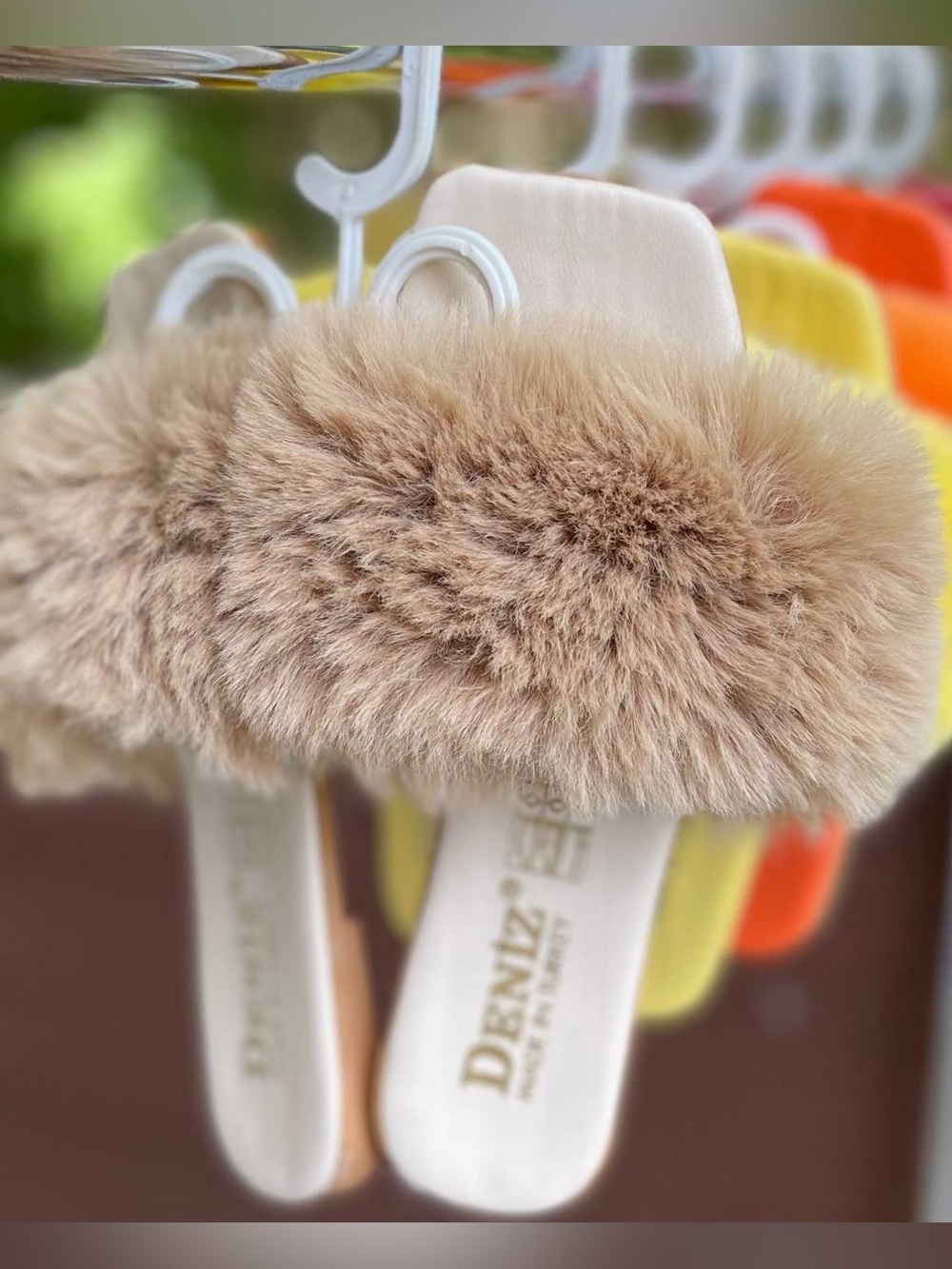 Beige Faux Fur Slide Sandals